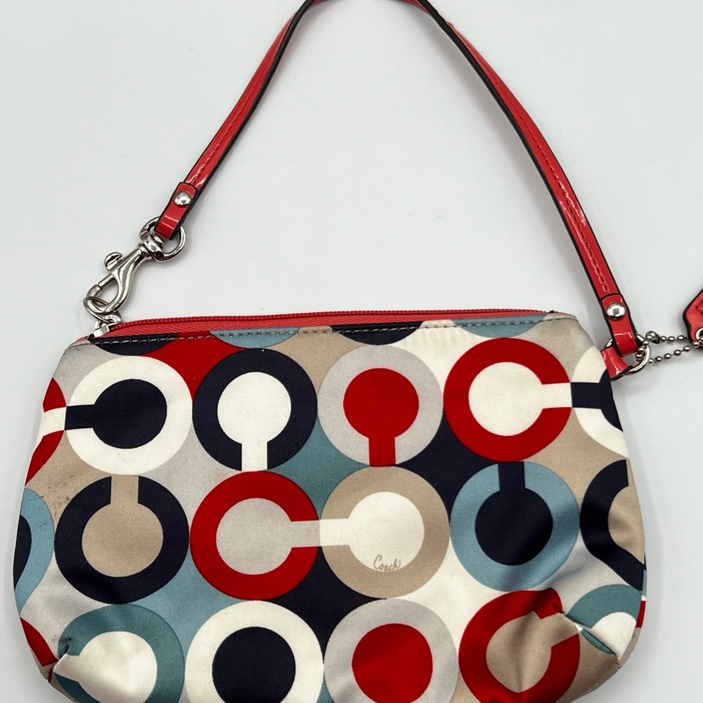 Coach Pop Art Multicolored Signature Circle Print Wristlet - Red Trim - Picture 7 of 15